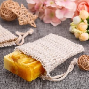 BBTO 5-Piece Soap Saver Bag - Natural Sisal Exfoliating Pouch in Beige