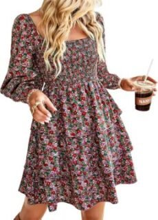 BTFBM Square Neck Smocked Ruffel Mini Dress