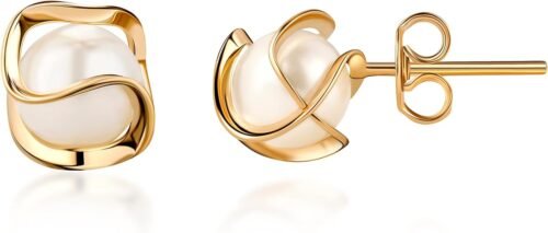 a gold and white pearl earrings