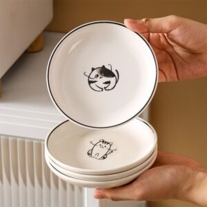 Cat Ceramic Side Sauce Dishes - Meow Porcelain Set of 4 for Sushi & Seasoning