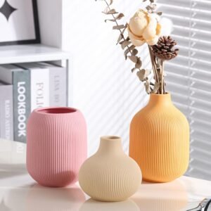 Ceramic Boho Vase Set - Small Minimalist Decor Vases in Pink, Yellow & Orange