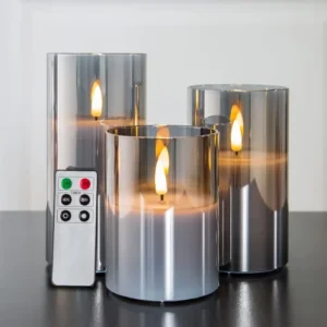 Eywamage Smoke Grey Glass Flameless Candles