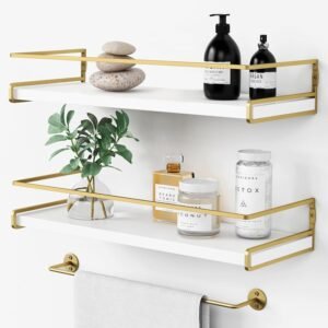 Forbena Floating Bathroom Shelves - White & Gold Wall Mounted Set of 2