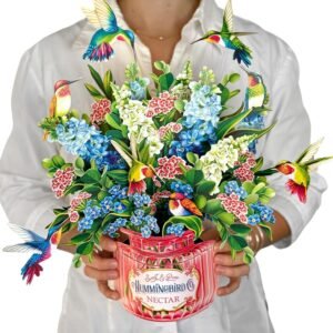 Freshcut Paper Hummingbird Oasis Pop Up Card - 12-Inch 3D Flower Bouquet
