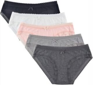 KNITLORD Lace Trim Bikini Panties (5 Pack)