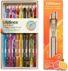 Lifelines Scented Colored Pencils & Pen Diffuser Bundle - 10-Pack Rub & Sniff Set with Citrus Grove Pen