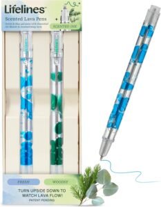 Add a touch of fun to your writing with these decorative lava gel pens! Each pen features mesmerizing floating lava bubbles inside, just like a lava lamp, that move as you tilt it. The blue pen writes with minty rose and grapefruit-scented ink, while the green pen offers a refreshing aroma of eucalyptus, pine, and fir needles. Perfect for making note-taking or journaling a more enjoyable experience!