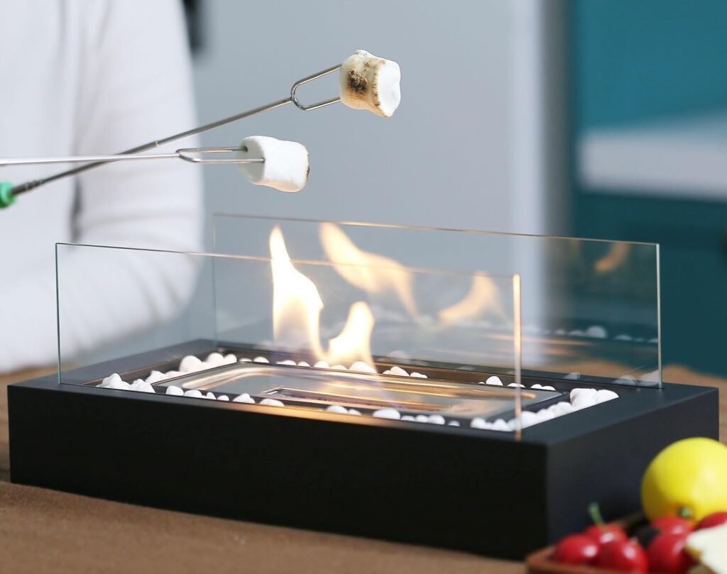 Metal Rectangle Table Top Firepit - S'mores Maker Kit with 4 Roasting Sticks