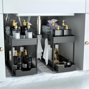 Under Sink Organizer 2-Pack - Black 2-Tier Sliding Bathroom Cabinet Organizer