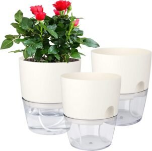 Vanavazon 6-Inch Self-Watering Planter Pots - 3-Pack White African Violet Pots with Wick Rope