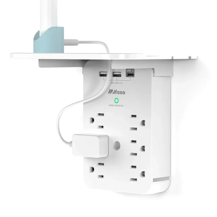 Wall Outlet Extender with Surge Protector Shelf