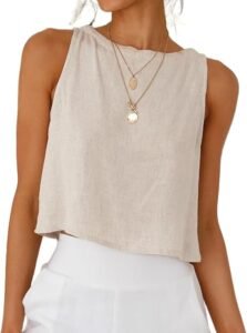 Womens Linen Crop Tank Tops