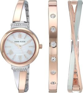 Anne Klein Women's Premium Crystal Accented Bangle Watch Set