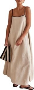 CHARTOU Women Summer Spaghetti Straps Linen Sleeveless Maxi Long Flowy Dress