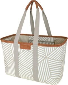 Top 50 Chic Tote Bags on Amazon to Instantly Upgrade Your Outfit 55 CleverMade Snapbasket LUXE Tote Collapsible 30L Grocery Bag (Geometric Taupe)