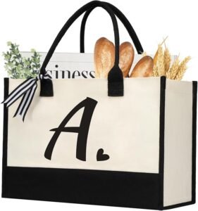 Top 50 Chic Tote Bags on Amazon to Instantly Upgrade Your Outfit 21 Initial Canvas Tote Bag Personalized Beach Jute Bag Gift for Women