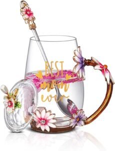 Luka Tech Daisy Flower Glass Tea Cups Perfect Mother’s Day Gift for Every Mom
