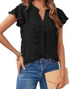 MEROKEETY V Neck Ruffle Short Sleeve Blouse