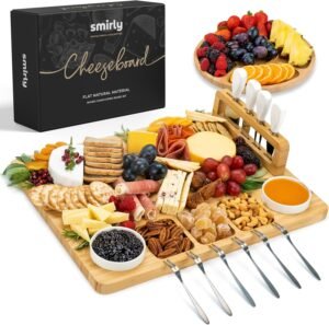 SMIRLY Bamboo Cheese Board Set Perfect Gift for Housewarming, Weddings & Mother’s Day