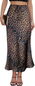 Satin Maxi Skirts Drawstring High Waist Silk Elegant Flowy Casual A-Line Long Skirt
