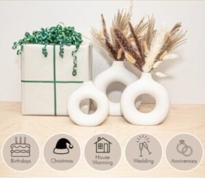 VELOVA Set of 3 White Ceramic Vases. truly unique flower vases